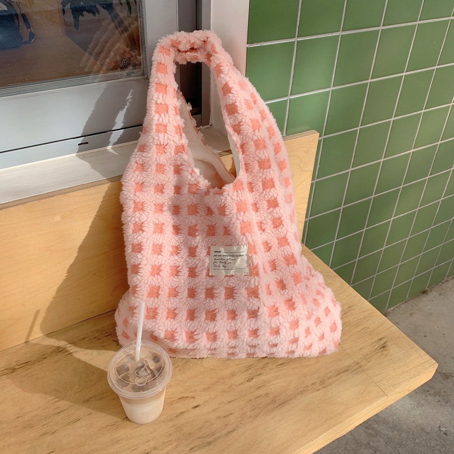 Cozy Aesthetic Checker Tote Bag ✨