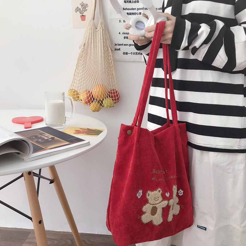 Cute Bear Embroidered Tote 🧸