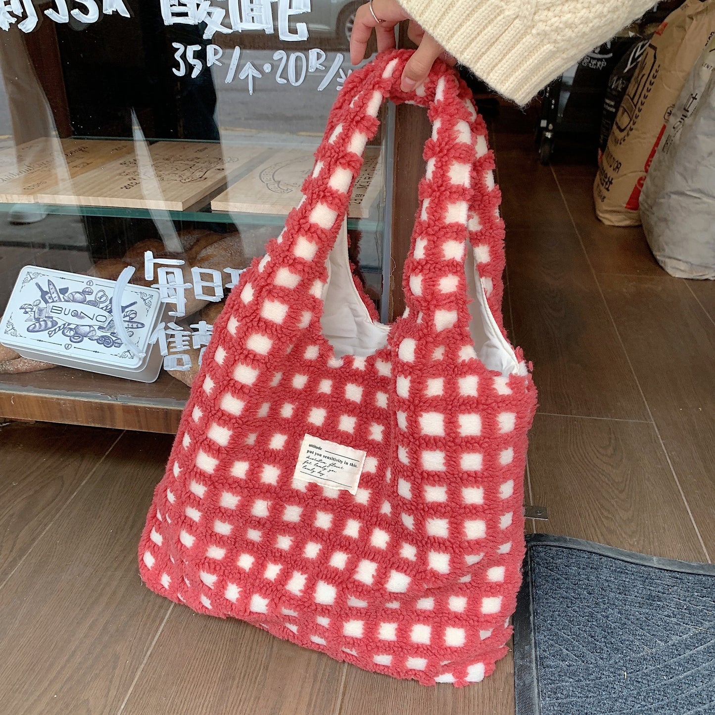 Cozy Aesthetic Checker Tote Bag ✨