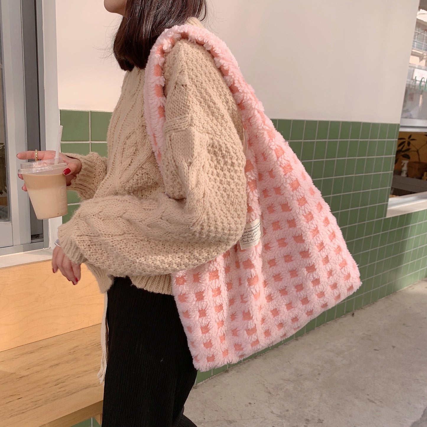 Cozy Aesthetic Checker Tote Bag ✨