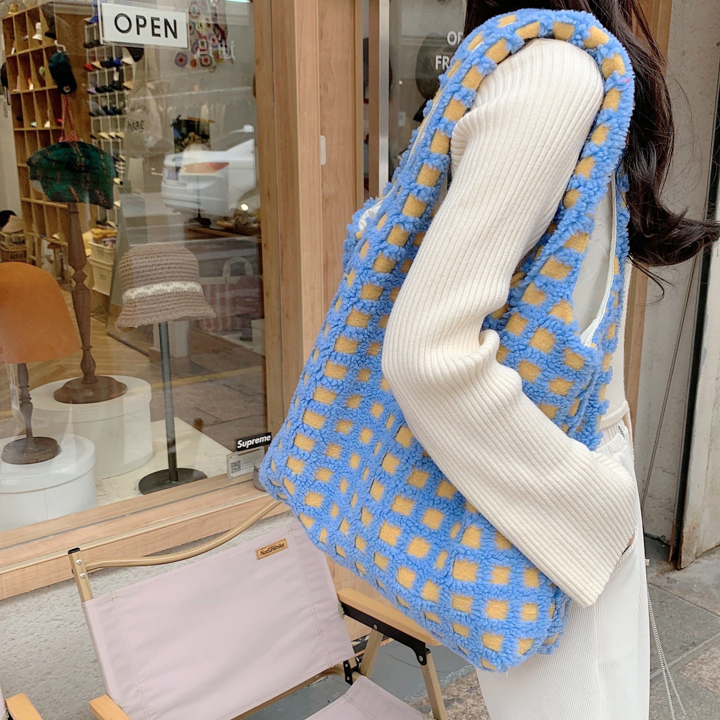 Cozy Aesthetic Checker Tote Bag ✨
