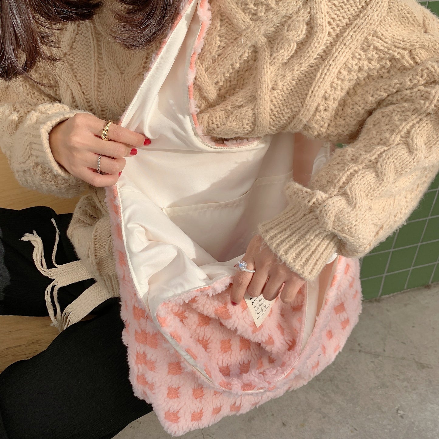 Cozy Aesthetic Checker Tote Bag ✨