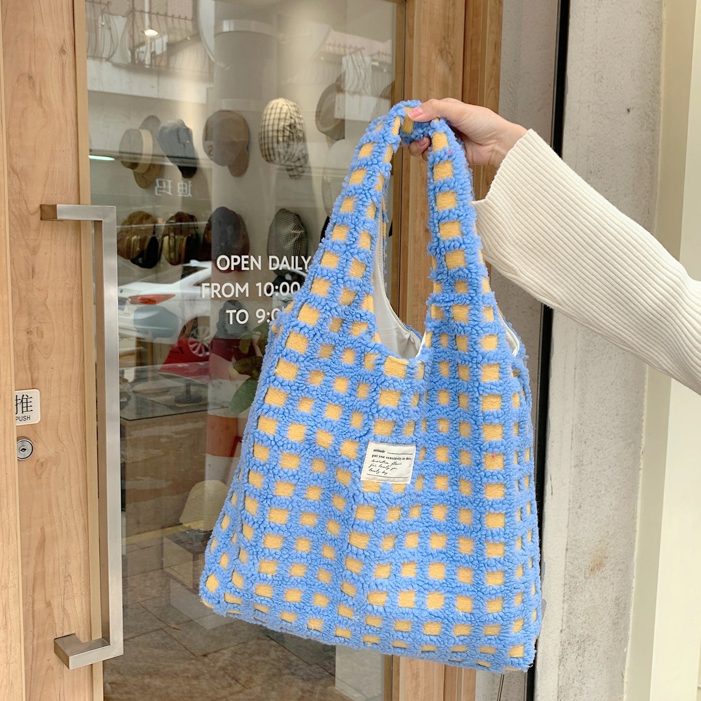 Cozy Aesthetic Checker Tote Bag ✨